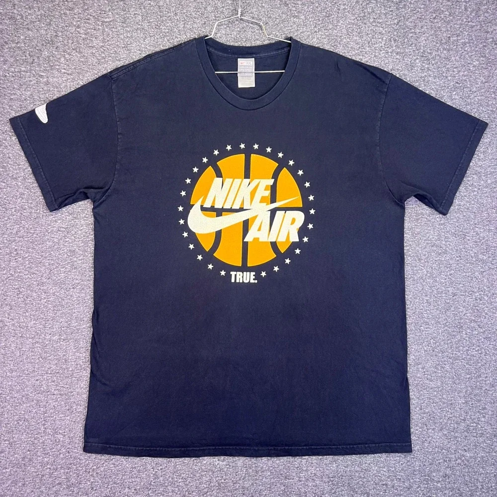 Nike Air Shirt Men 2XL Navy True Basketball Athletic AF1 Sleeve Graphic Logo Y2K